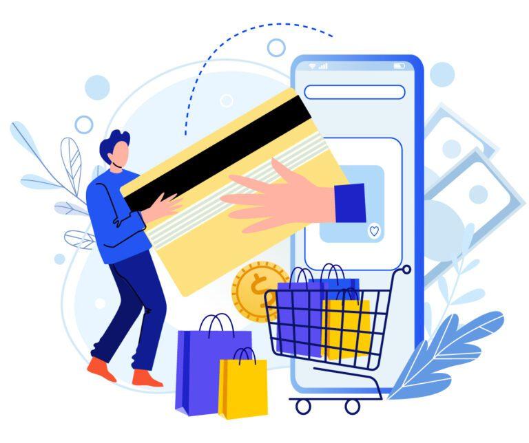 illustration with a man paying for products
